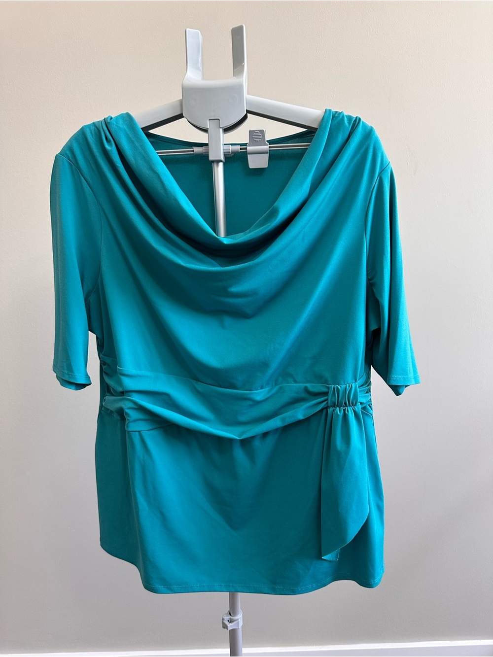cleo Teal Draped Cowl Neck Top with Side Waist Tie